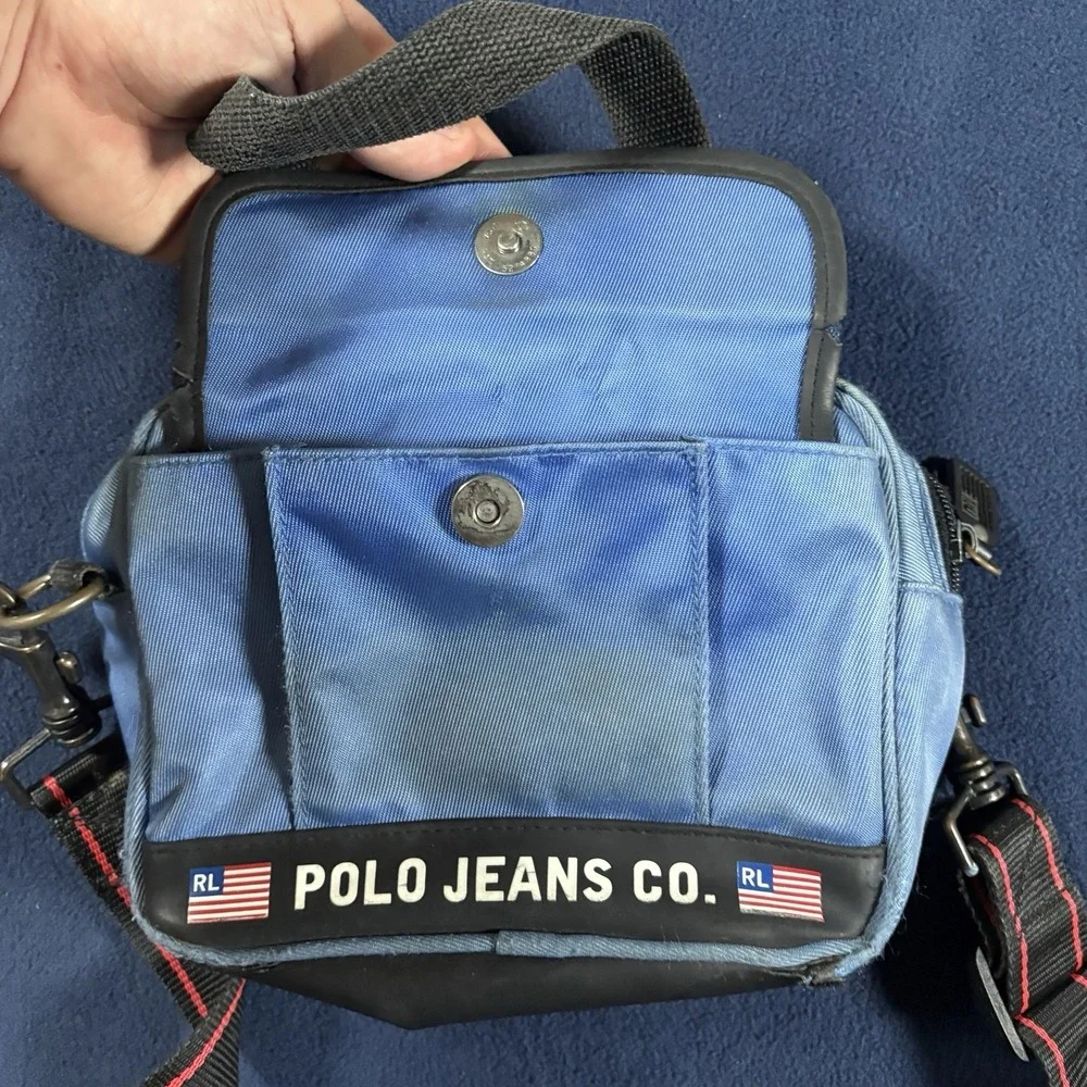 Vtg Polo Jeans Co Ralph Lauren Mini Messenger Bag Blue Y2K Crossbody Utility